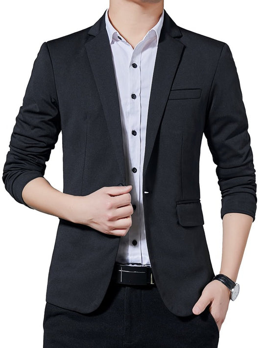 Men Solid Lapel Neck Single Button Blazer