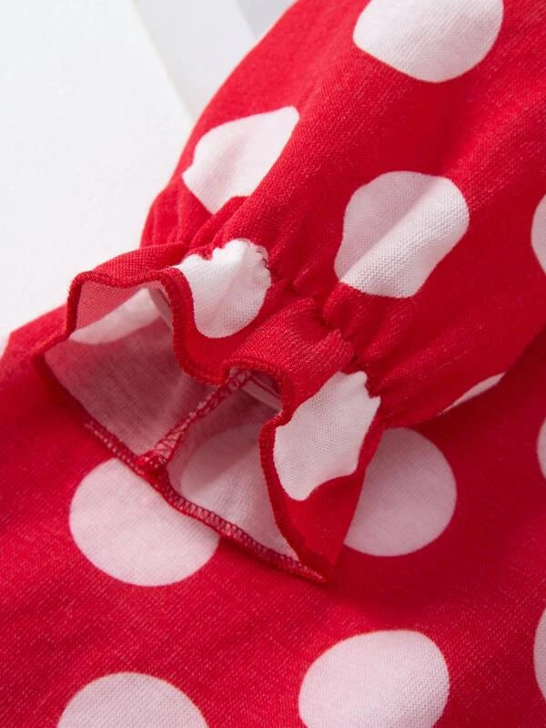 Toddler Girls Polka Dot & Cherry Print Embroidery Mesh Panel PJ Set