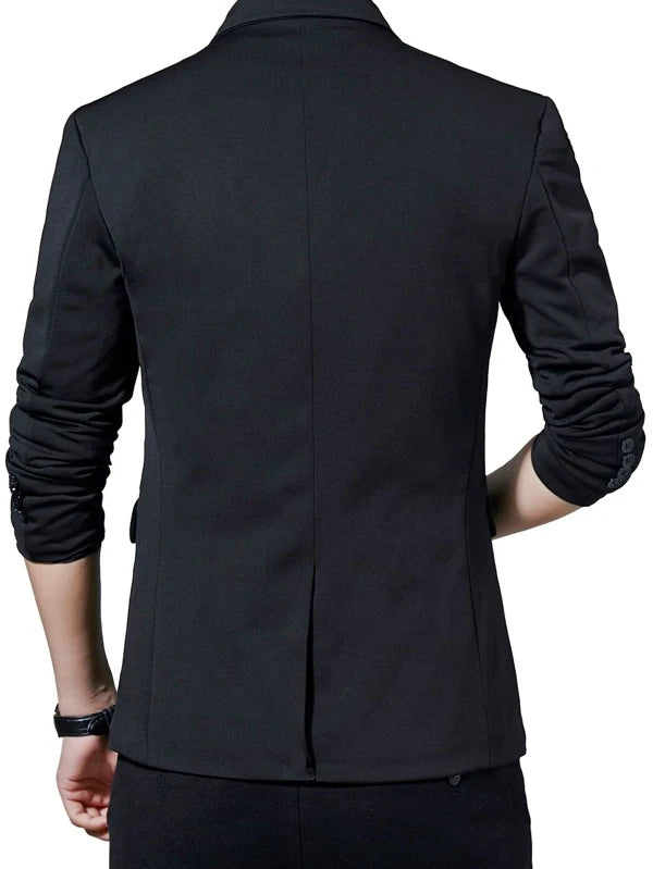 Men Solid Lapel Neck Single Button Blazer