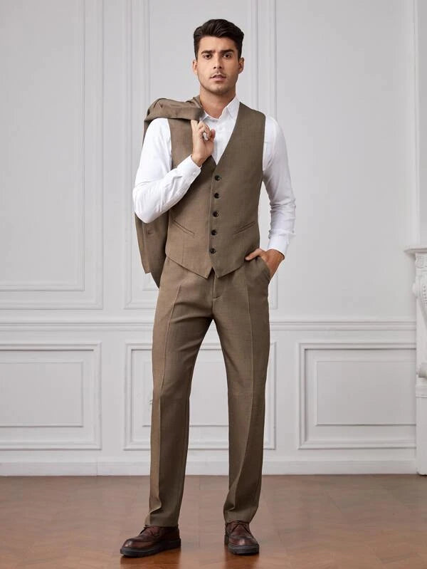 SHEIN Men Button Front Blazer & Vest & Pants Suits