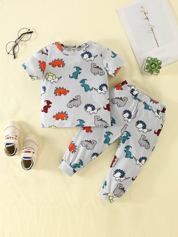 Baby Boy Allover Dinosaur Print Tee & Pants