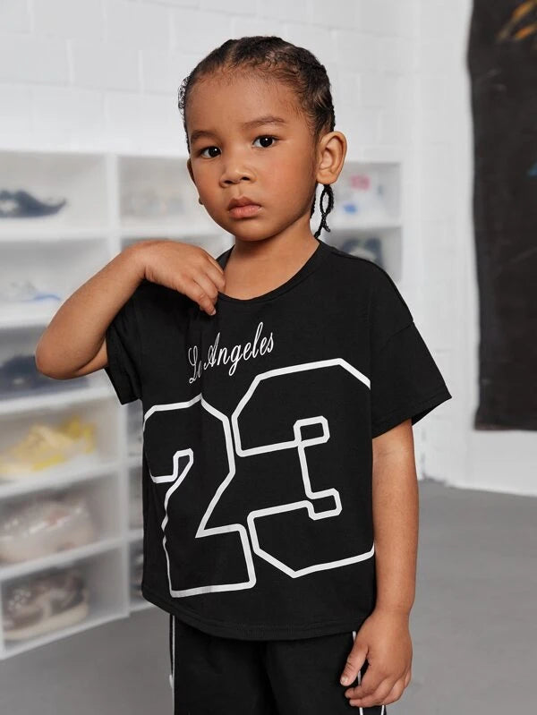 SHEIN Toddler Boys Letter Graphic Drop Shoulder Tee