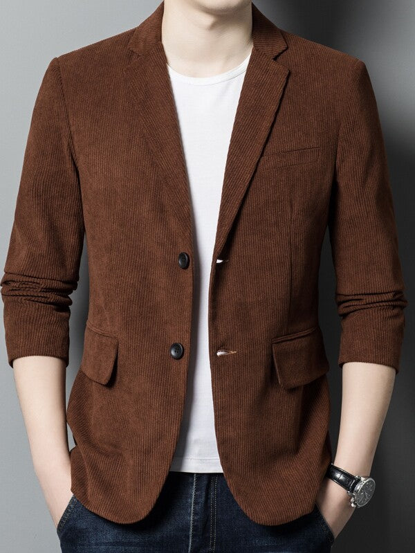 Men Lapel Neck Corduroy Blazer