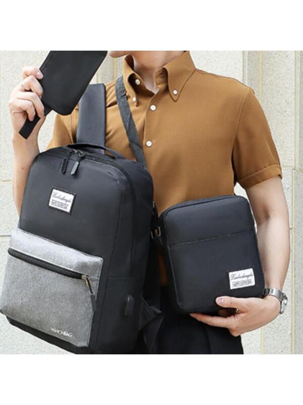 3pcs Backpack Set, USB Charging High-Capacity Business Computer Backpack Crossbody Bag Wristlet Bag