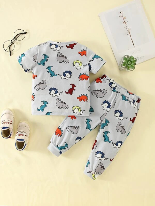 Baby Boy Allover Dinosaur Print Tee & Pants