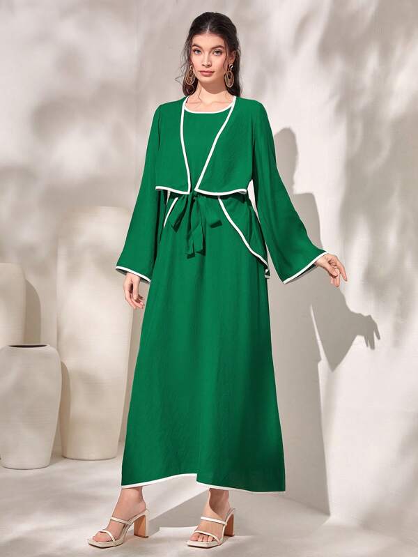 SHEIN Najma Contrast Binding Belted Abaya & Dress Set