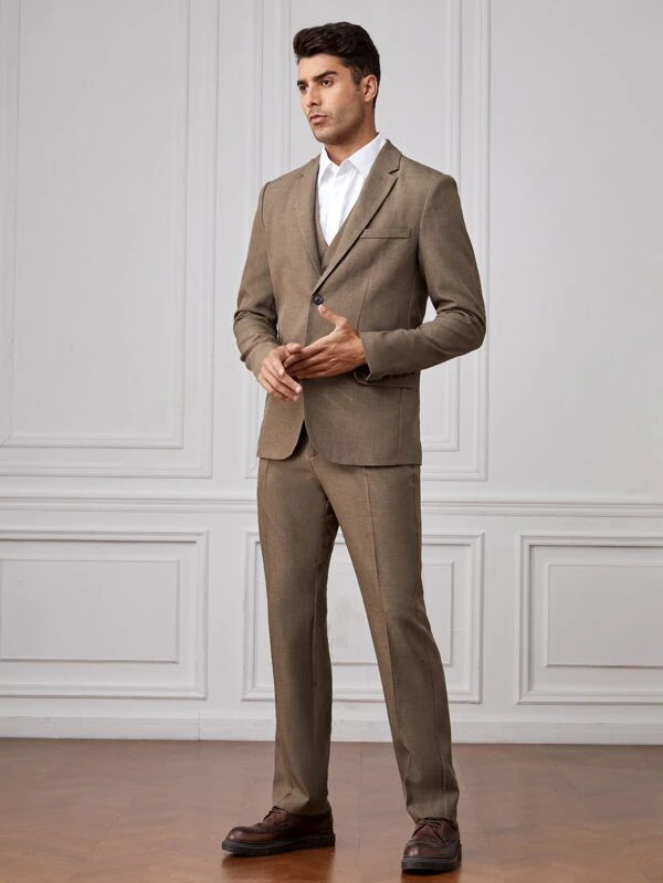 SHEIN Men Button Front Blazer & Vest & Pants Suits