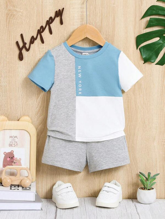 SHEIN Baby Boy Letter Graphic Colorblock Tee & Shorts