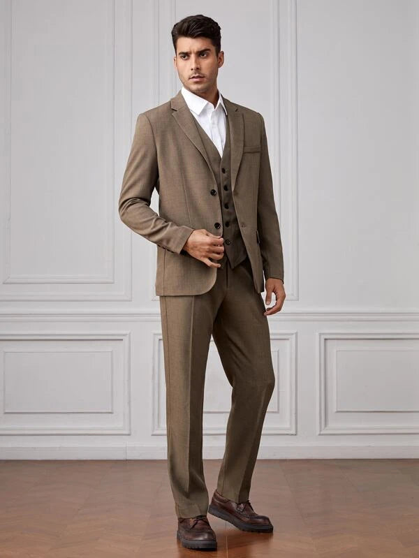 SHEIN Men Button Front Blazer & Vest & Pants Suits