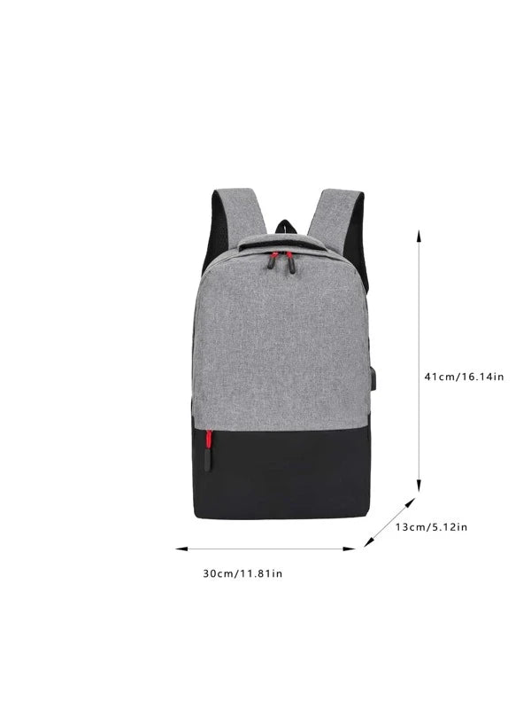 3pcs Men Two Tone USB Charging Port Laptop Backpack Set