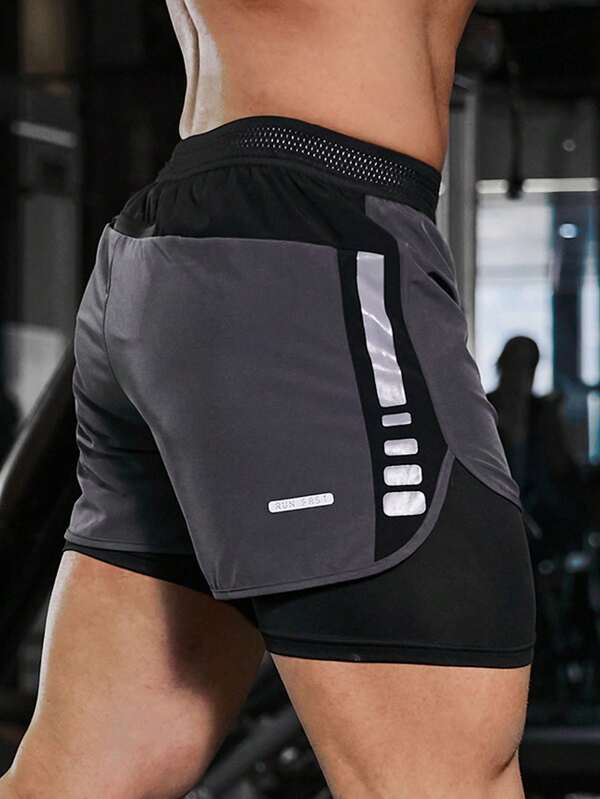 Fitness Men 2 In 1 Letter Graphic Sports Shorts