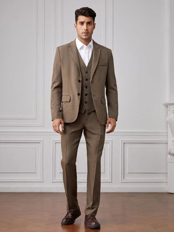 SHEIN Men Button Front Blazer & Vest & Pants Suits