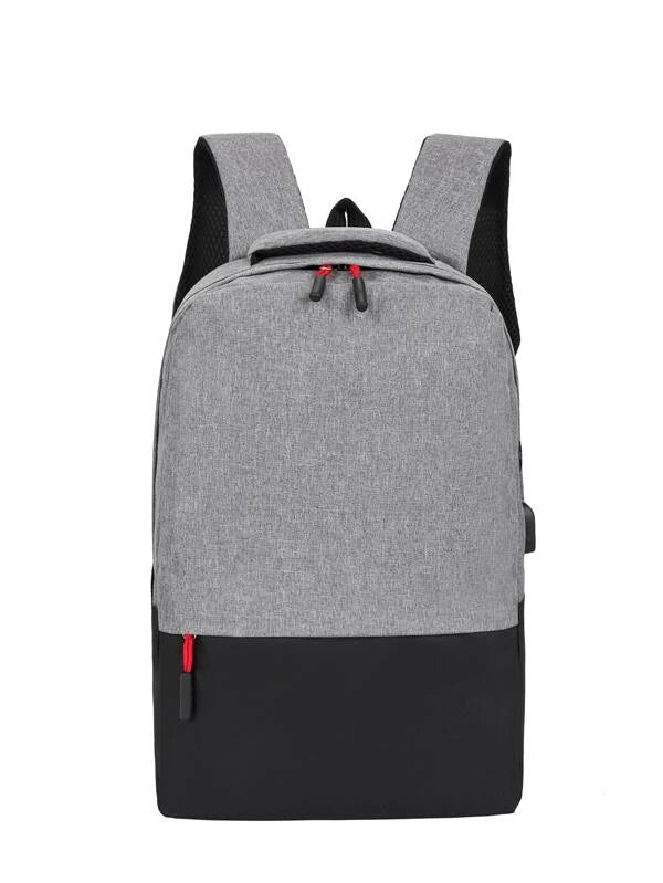 3pcs Men Two Tone USB Charging Port Laptop Backpack Set