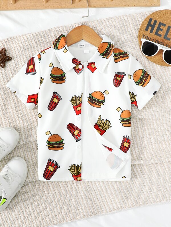 SHEIN Kids QTFun Toddler Boys Hamburger Print Shirt