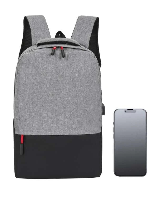 3pcs Men Two Tone USB Charging Port Laptop Backpack Set