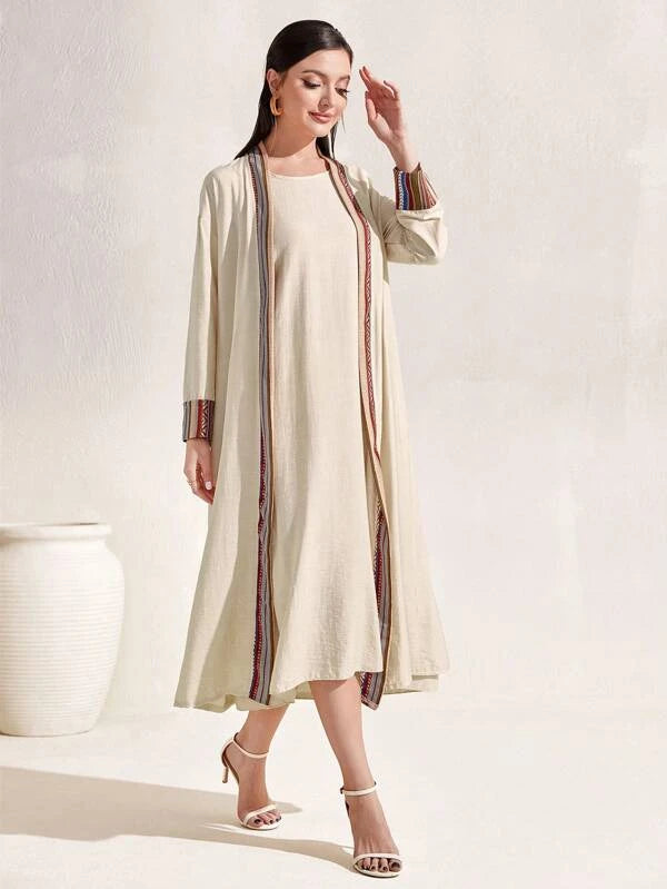 SHEIN Najma Contrast Trim Open Front Abaya & Dress Set