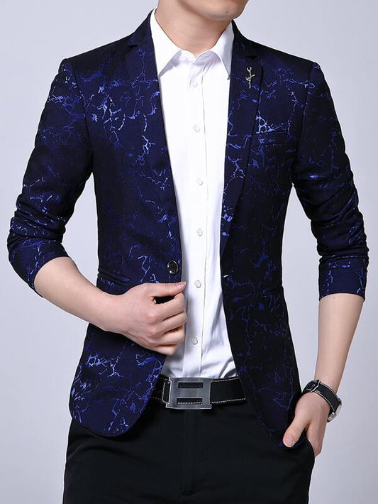 Men Allover Print Brooch Detail Single Button Blazer