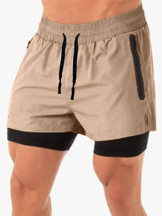 Running Men Drawstring Waist 2 In 1 Sports Shorts