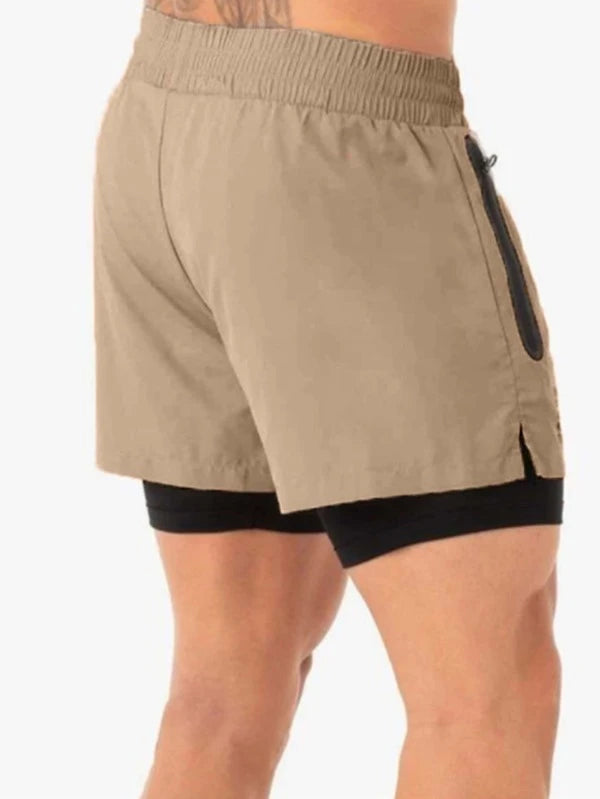 Running Men Drawstring Waist 2 In 1 Sports Shorts