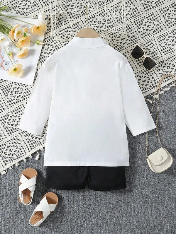 Toddler Girls Solid Shirt & Letter Tape Panel Shorts & Cami Top