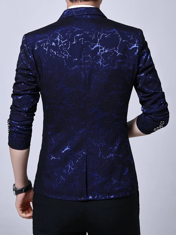 Men Allover Print Brooch Detail Single Button Blazer