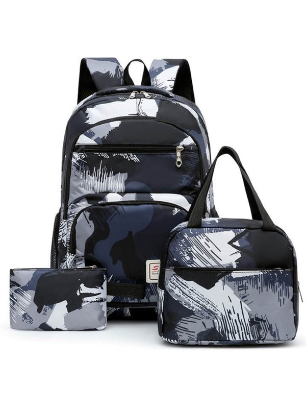 3pcs Men Graffiti Print Letter Patch Decor Casual Daypack Set