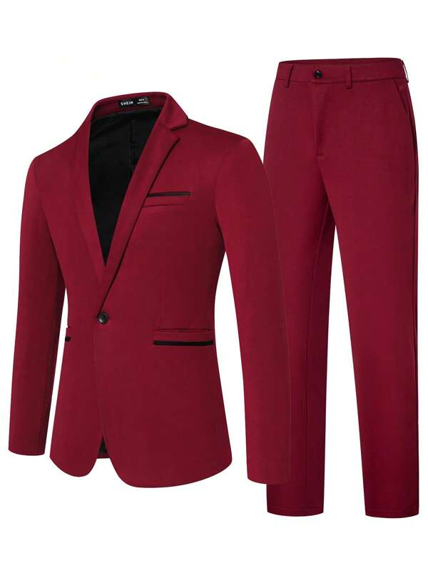 Men Single Button Blazer & Suit Pants Set