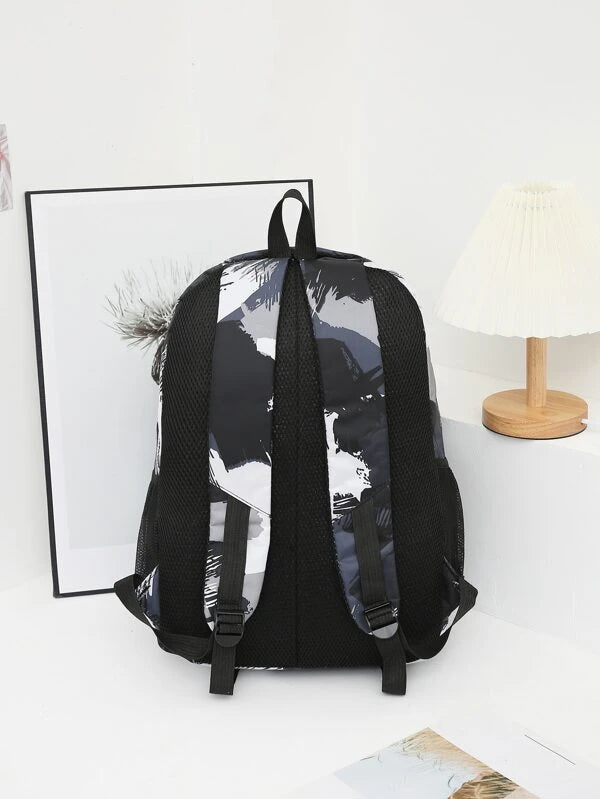 3pcs Men Graffiti Print Letter Patch Decor Casual Daypack Set