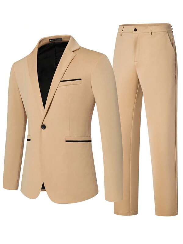 Men Single Button Blazer & Suit Pants Set