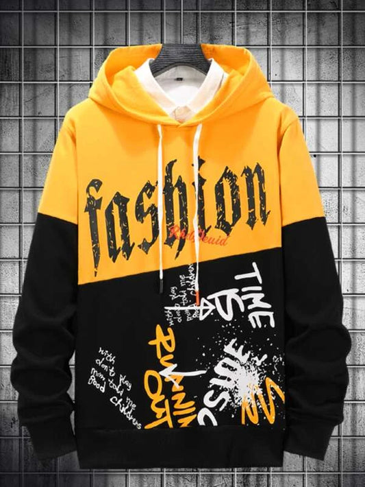 Manfinity EMRG Men Colorblock Letter Graphic Drawstring Hoodie