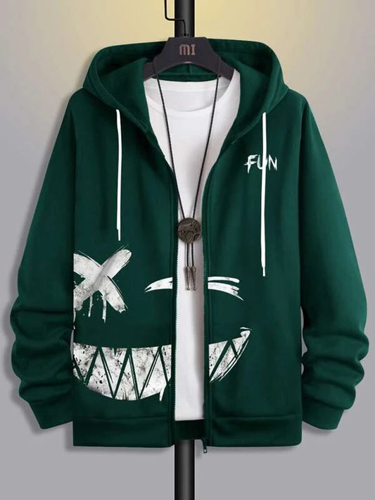 Manfinity EMRG Men 1pc Cartoon Graphic Zip Up Drawstring Hoodie