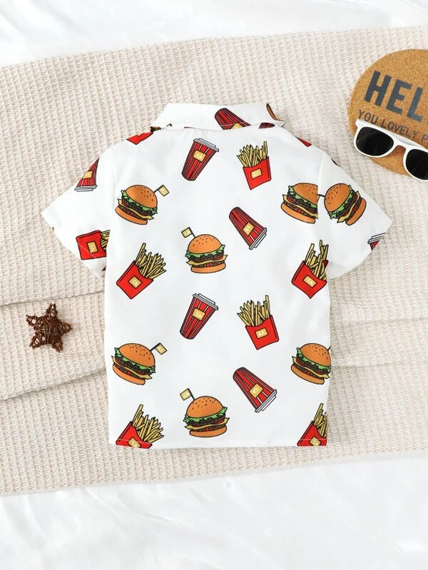 SHEIN Kids QTFun Toddler Boys Hamburger Print Shirt