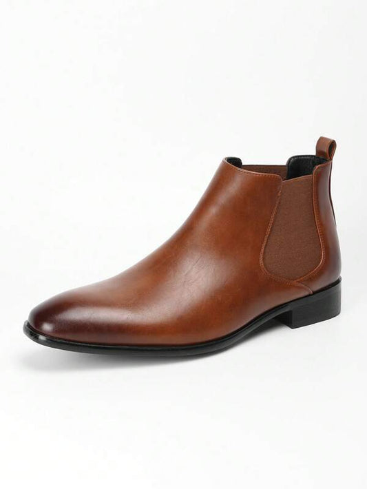 Business Brown Boots For Men, Ombre Pattern Slip On Chelsea Boots