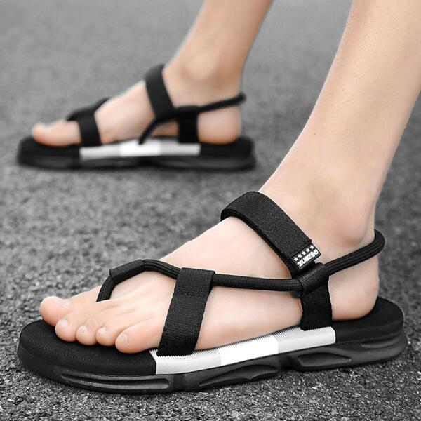 Men Anti-slip Letter Patch Decor Sandals, Sporty Summer Fabric Thong Sandals