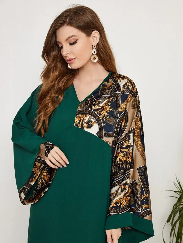 SHEIN Najma Baroque Print V-neck Kaftan