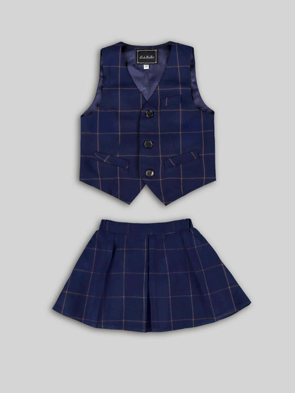 Toddler Girls Plaid Print Vest Jacket & Pleated Skirt & Shirt & Bow Tie