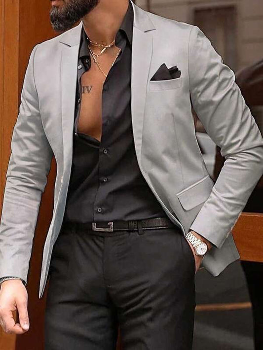 Men 1pc Lapel Collar Single Button Blazer