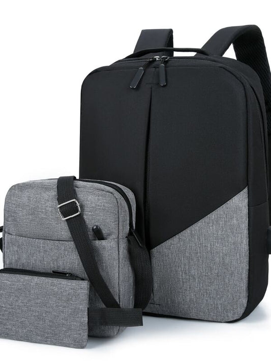 3Pcs Bag Set Two Tone Laptop Backpack Square Bag Purse