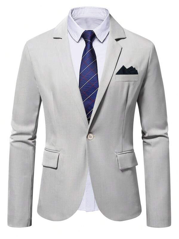 Men 1pc Lapel Collar Single Button Blazer