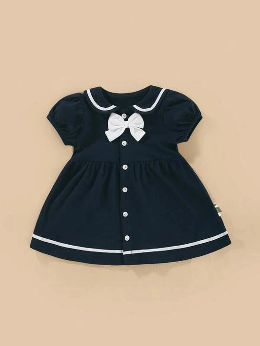Baby Bow Front Contrast Binding Dress