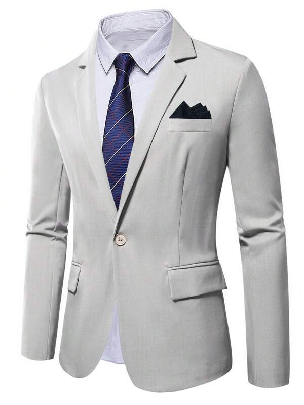 Men 1pc Lapel Collar Single Button Blazer