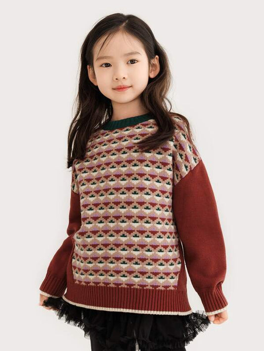 Toddler Girls Geo Pattern Drop Shoulder Sweater