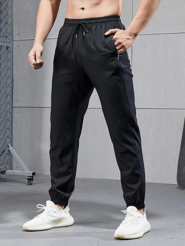 Running Men Solid Zip Pocket Sport Pants