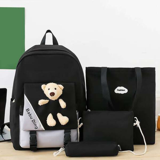 4Pcs College Style Cartoon Bear Decorated Backpack Set For Men, Suitable For Students To Go To School School Backpack Set Back To School With Lunch Bag With Pencil Bag