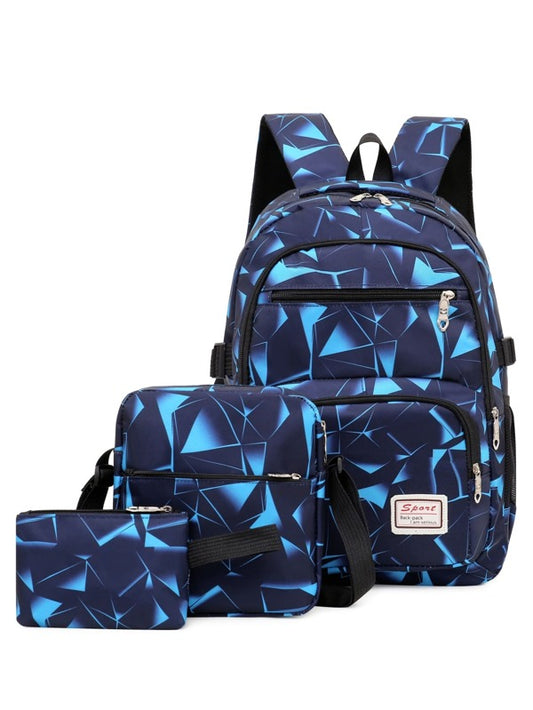 3pcs Men Geometric Pattern Backpack Set