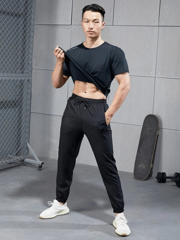 Running Men Solid Zip Pocket Sport Pants