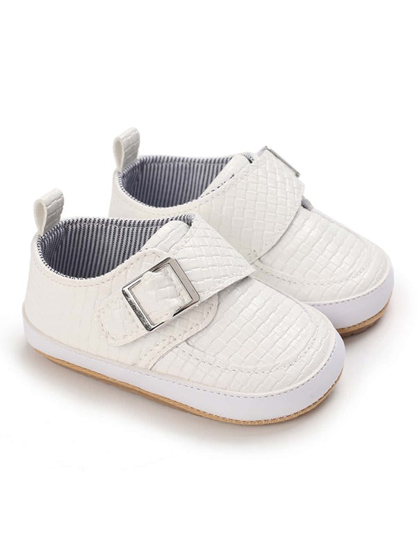 Baby Geometric Embossed Buckle Decor Slip-On Shoes