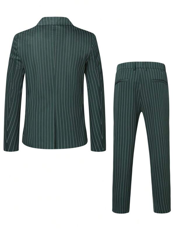 Extended Sizes Men Striped Print Single Button Blazer & Suit Pants Set