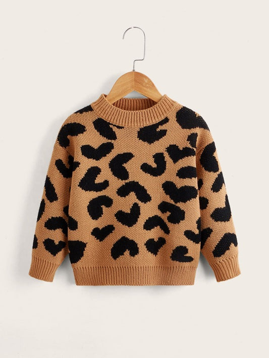 Toddler Girls Heart Pattern Drop Shoulder Sweater