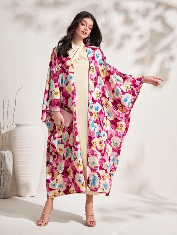 SHEIN Najma Floral Print Batwing Sleeve Abaya & Dress Set